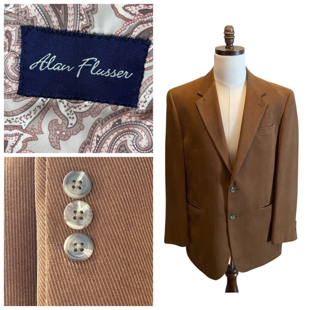 Alan Flusser Corduroy Jacket Blazer Brown Size 44R Sport Coat Paisley Menswear